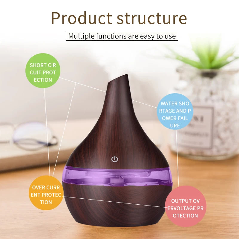 saengQ Humidifier Electric Aroma Air Diffuser Wood Ultrasonic Air Humidifier Essential Oil Aromatherapy Cool Mist Maker For Home