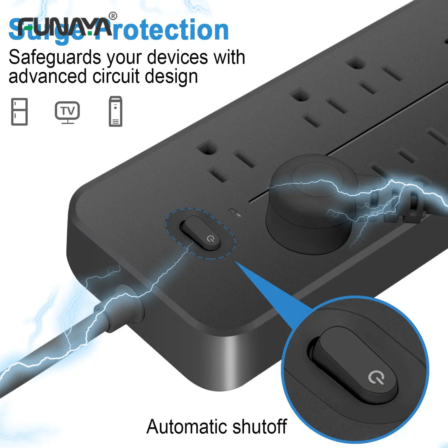 US Power Strip 6 AC Outlets 10A 110v 220v 3 USB Ports Sockets 1 TYPE-C Smart Patch Panel 2000w Black Power Surge Protection Plug