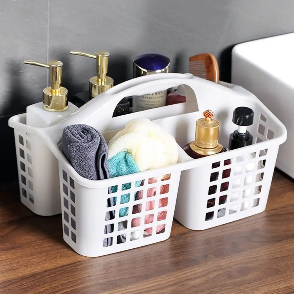 3 Compartments Shower Basket Practical Plastic Hollow Out Toiletries Organizer Box with Handle Storage Basket for College Dorm