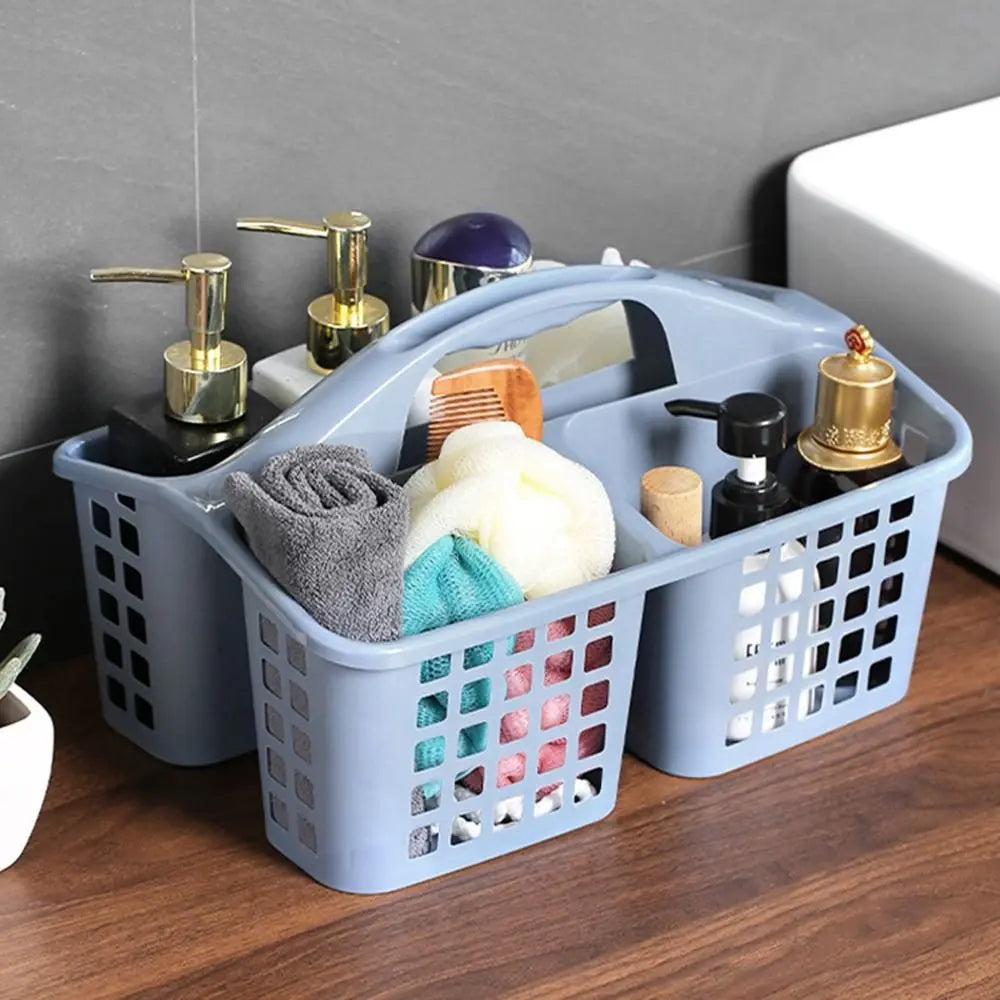 3 Compartments Shower Basket Practical Plastic Hollow Out Toiletries Organizer Box with Handle Storage Basket for College Dorm