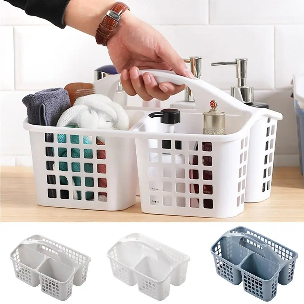 3 Compartments Shower Basket Practical Plastic Hollow Out Toiletries Organizer Box with Handle Storage Basket for College Dorm