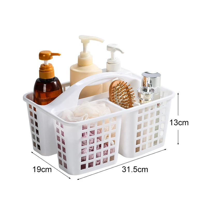 Portable Plastic Shower Caddy Basket with Compartments, Cleaning Supply Storage Organizer with Handle for College Dorm Bathroom