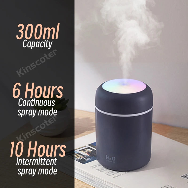 300ML Mini Ultrasonic Air Humidifier Romantic Light USB Essential Oil Diffuser Car Purifier Aroma Anion Mist Maker