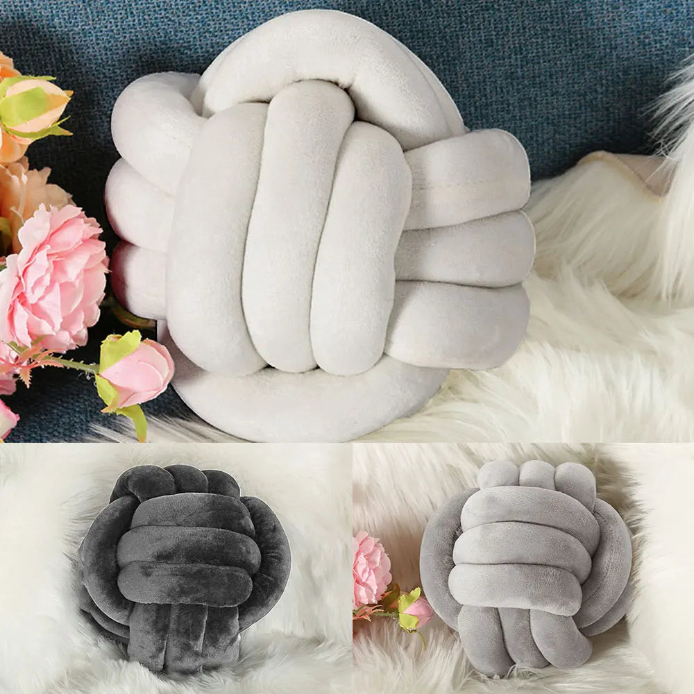 Knotted Ball Throw Pillow Ultra Soft The bed Decorative Hand-woven Round Lamb Plush Pillow Kids Sofa Living Room