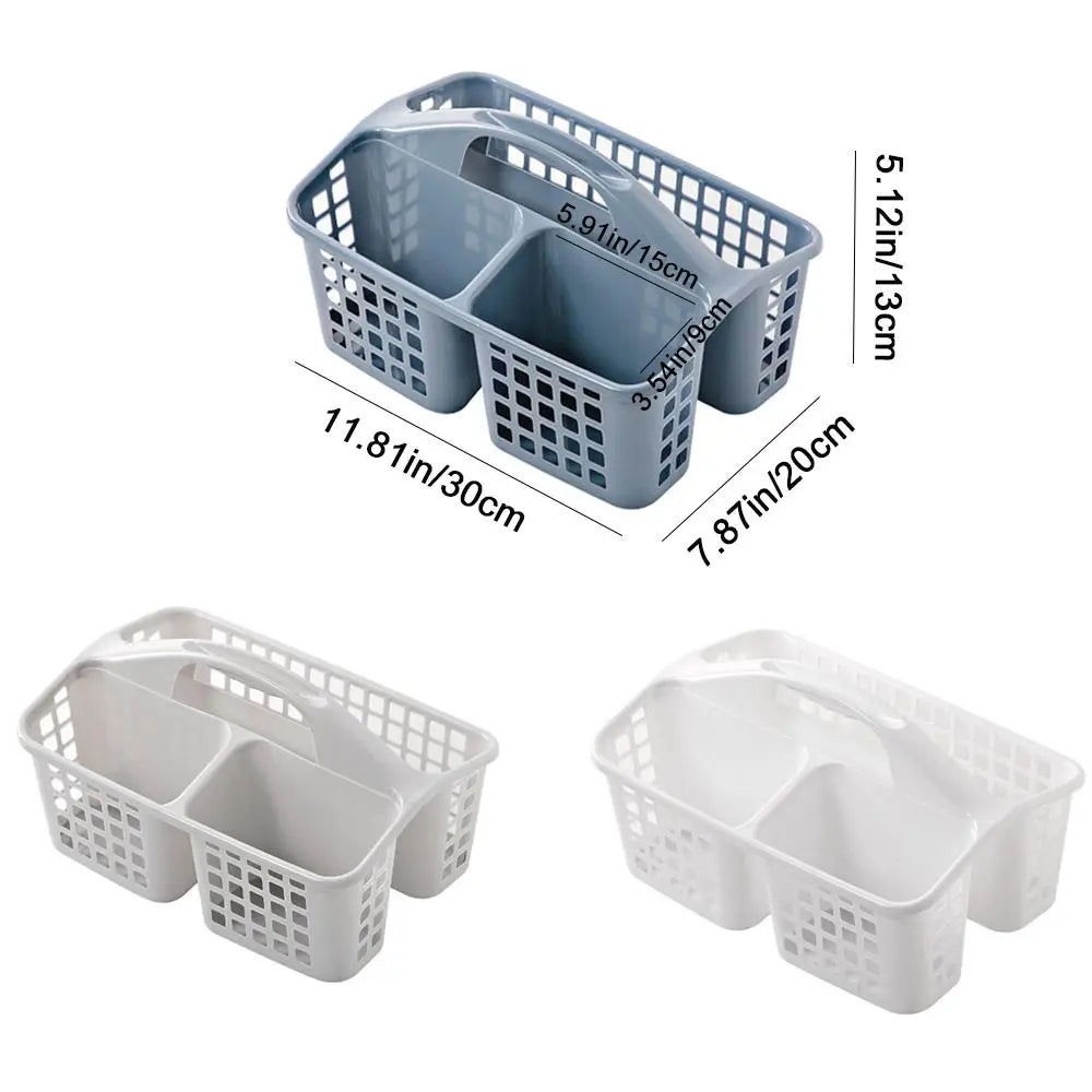 3 Compartments Shower Basket Practical Plastic Hollow Out Toiletries Organizer Box with Handle Storage Basket for College Dorm