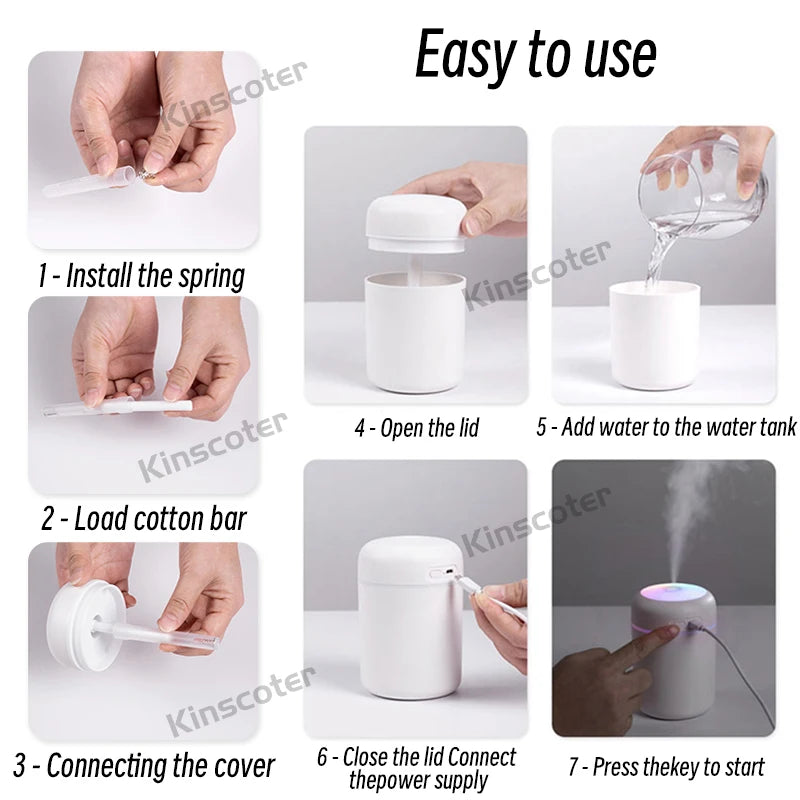 300ML Mini Ultrasonic Air Humidifier Romantic Light USB Essential Oil Diffuser Car Purifier Aroma Anion Mist Maker