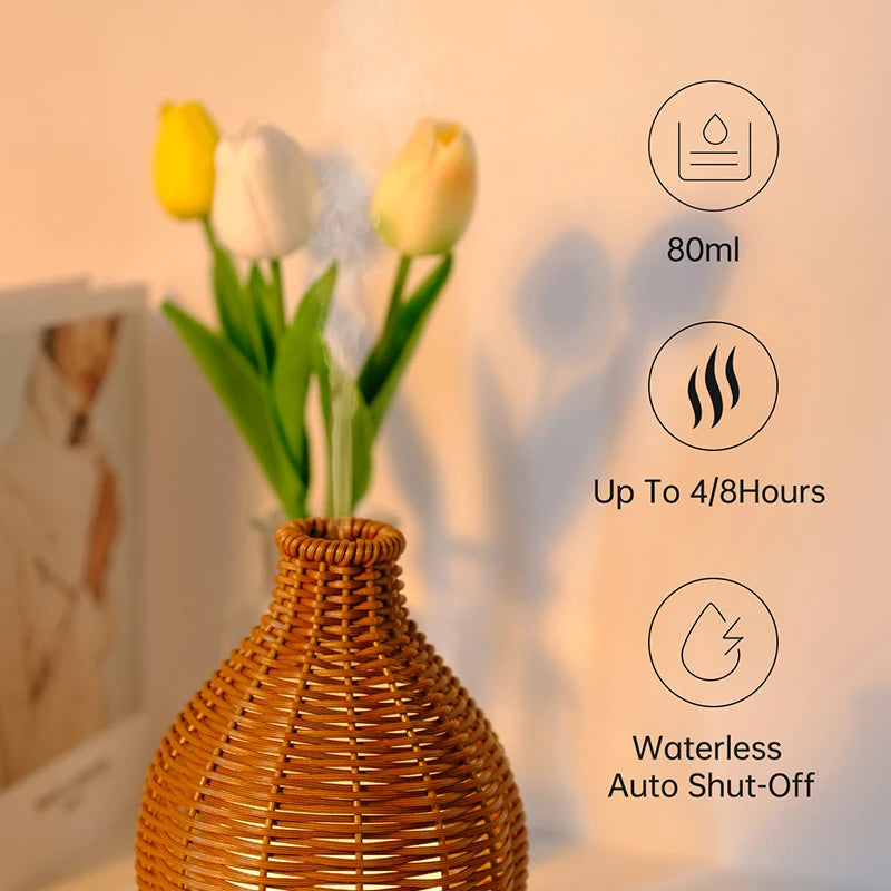 Air Humidifiers Rattan Aroma Mist Essential Oil Diffuser Aromatherapy Diffusers With Auto Shut-Off Protection For Household